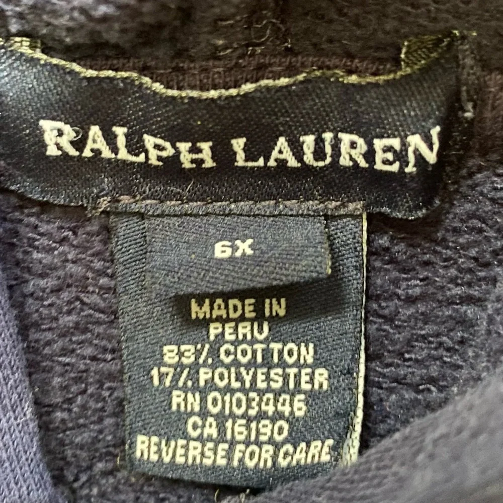 Vintage Polo by Ralph Lauren Kid’s Sz 6X Navy Full Zip Hoodie‎